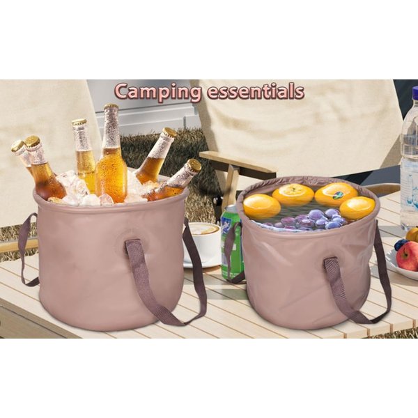 Khaki-Foldable-Bucket, Foldable Bucket with Handle, for Camping Fishing Hiking to Hold Water Folding Container Carry Bag Multiple Use Portable Fold up Lightweight