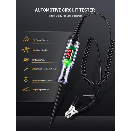 WINAMOO Automotive Test Light with 3-48V LED Digital Voltage Display, Auto Circuit Tester with Voltmeter & Dual Color Polarity Indicate, Electric Test Pen w/Stainless Probe for Car/Truck/SUV Checker