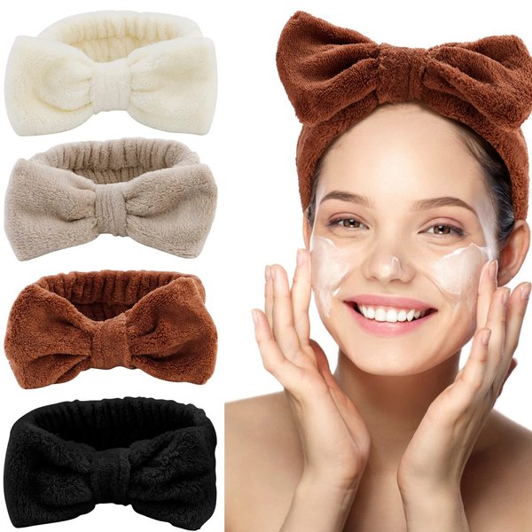 ACO-UINT 4 Pack Spa Headbands for Women, Soft Headband for Washing Face Make Up Headbands, Microfiber Hair Band Skincare Headbands for Women Girls (Set B)
