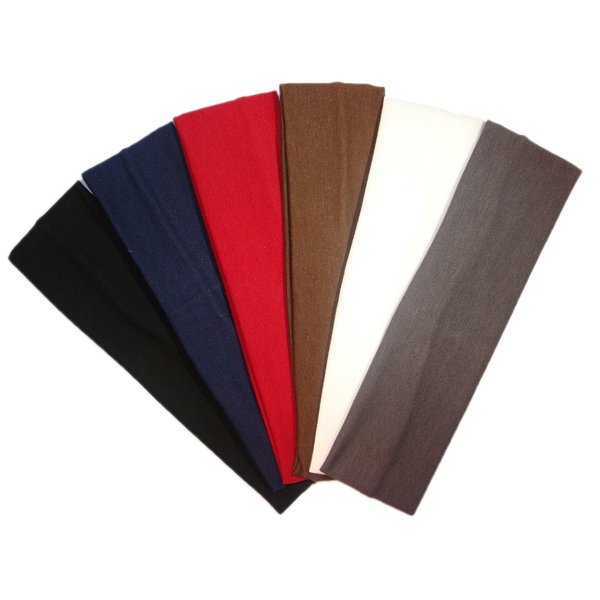 Cotton Headbands 6 Pack Stretch Elastic Yoga Soft and Stretchy Sports Fashion Headband for Teens Women Girls by Kenz Laurenz (6 pc 2" Cotton Headbands-Basics)