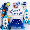 Blue Rocket Balloons, Space Balloons for Space Themed Party Decorations Rocket Mylar Balloon for Rocket Birthday Decorations 3 Pcs