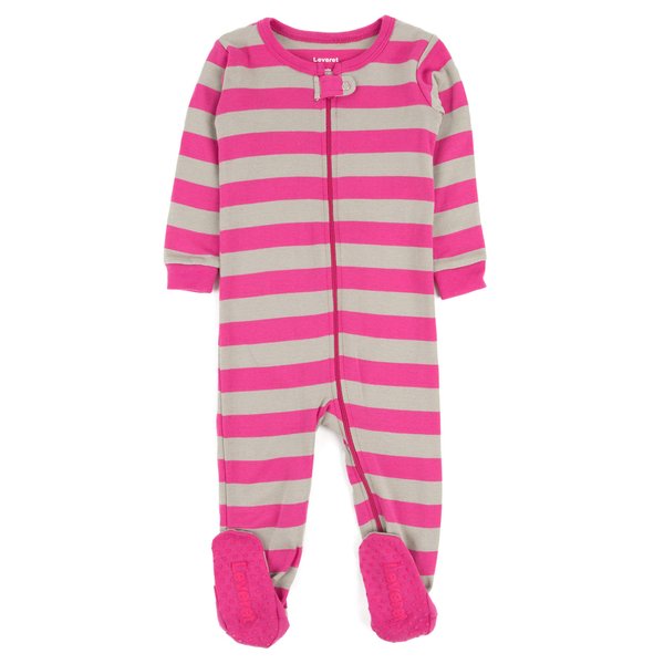 Leveret Kids Footed Cotton Pajama Striped Berry and Chime Size 18-24 Months