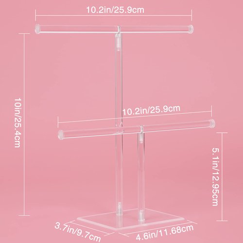 Jewelry Stand Necklace Holder, Acrylic Jewelry Display Holder, Necklace and Bracelet Hanging Organizer, Clear 2-Tier Tower Stand for Bangles, Necklaces, Bracelets, Rings, Earrings and Watch