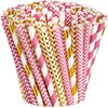 Comfy Package, [200 Pack] Hot Pink & Gold Paper Drinking Straws 100% Biodegradable Multi-Pattern Party Straws