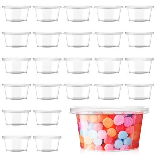 Augshy 25 Pack 4oz Plastic Containers, Clear Refillable Travel Storage Sealed Jars Wide Mouth Container Snack Bottles with Lids for Lip Scrub Body Butters Cream Slime Craft Storage