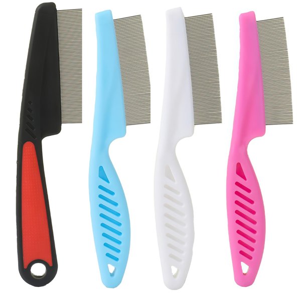 4 Pcs Dandruff Comb, Stainless Steel Fine Wide Tooth Comb, Professional Dandruff Removal Combs, Grooming Tool for Pets Dog Kids and Adults (White, Pink, Blue, Black-Red)