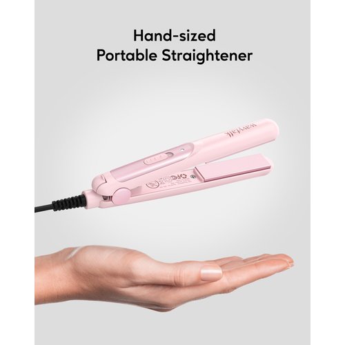 Wavytalk Mini Portable Flat Iron, 0.7 Inch Dual Voltage Hair Straightener - Small Flat Irons for Short Hair, Curls Bangs, Worldwide Use Travel Flat Iron, Pink