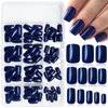 LoveOurHome 240pc Square Press on Nails Short Fake Nails Glue on Nail Short Blue Acrylic Nails Press ons Nail Tips Full Cover False Nail Square Artificial Fingernail & Adhesive Tabs for Women Girls