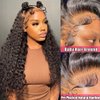 RunM Curly Lace Front Wigs for Black Women, HD Glueless 13X4X1 Long Curly Lace Front Wig with Baby Hair Synthetic Lace Front Wigs 26 Inch(Burgundy)