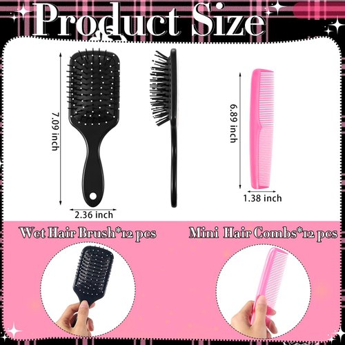 SiliFine 24 Pcs Cheer Hair Brush Wet Detangling Cheer Brush and Comb Set with Polka Dots Cheer Party Favors Plastic Fine Wide Hair Comb for Cheer Team Gifts Sport Cheerleader Gifts for women(Classic)