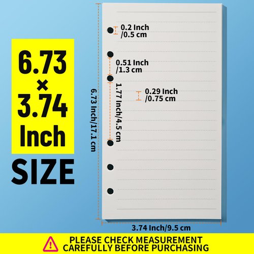 LEOBRO A6 Refill Paper, 3 Pack 45PCS A6 6 Ring Loose Leaf Paper, 320PCS Neon Page Markers, with Binder Pockets Dividers, A6 Lined Paper Refills for A6 Binder Planner Notebook Journal, 6.73"x3.74"