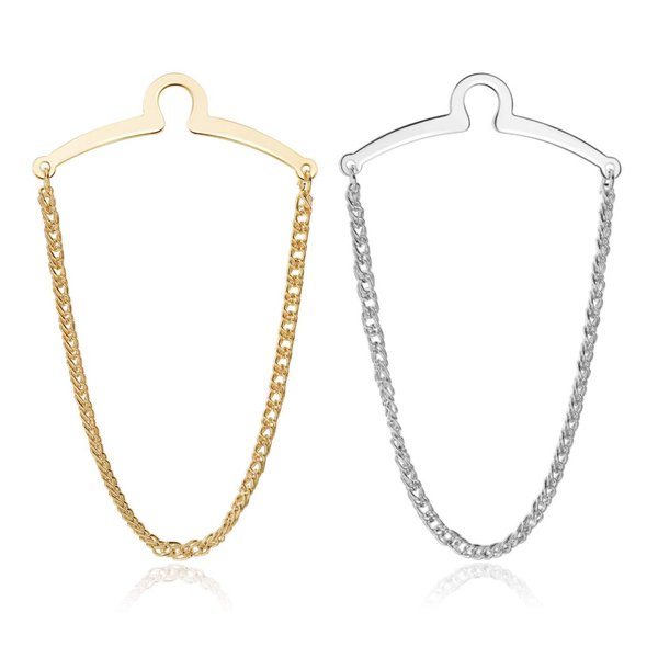 JOVIVI 2pcs Set Men's Silver Golden Necktie Tie Clips Link Chain Cravat Collar Pins Brooch w/Box