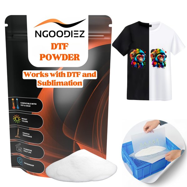NGOODIEZ DTF Powder Digital Transfer - Hot Melt Adhesive, DTF Pretreat Transfer Powder for Direct Printing on Any Colored/White Fabric, Adhesive Powder for DTF Printer & Film (White, 17.6 oz / 500 g)