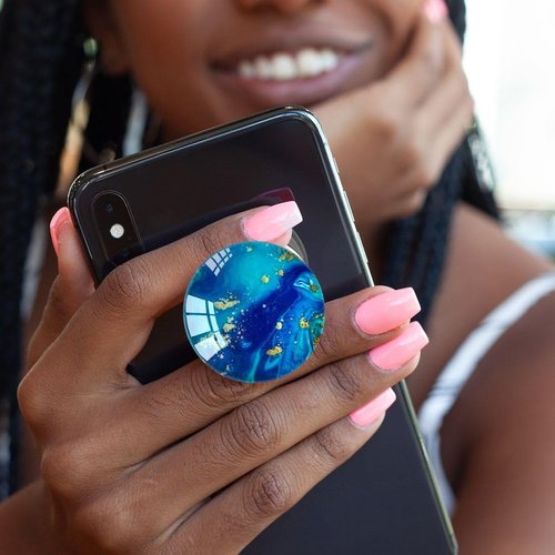 Ksadiye Phone Grip with Expanding Kickstand,Green Rose Gold Marble Patten Cellphone Collapsible Clear Stand for Smartphones