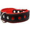 Dogs My Love Real Leather Soft Leather Padded Dog Collar Reflective (13.75"-16.25" Neck; 1.75" Wide, Black/Red)