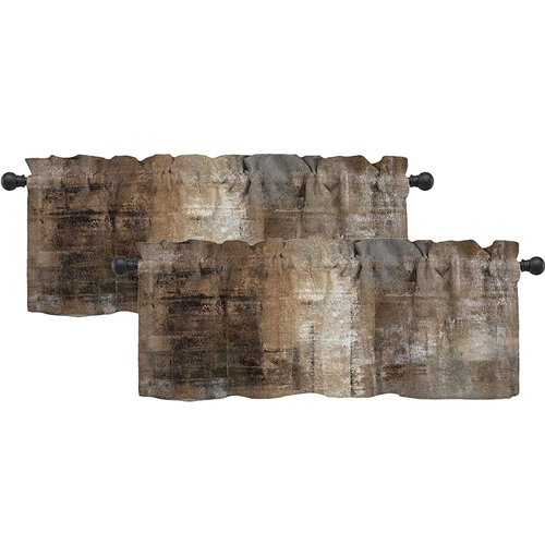 LALILO Brown Grey Kitchen Curtains Abstract Art Valances for Windows Blackout Window Treatment Valances Rod Pocket Curtain Valance for Bathroom Bedroom Living Room Cafe,52 X 18 Inch,2 Panel