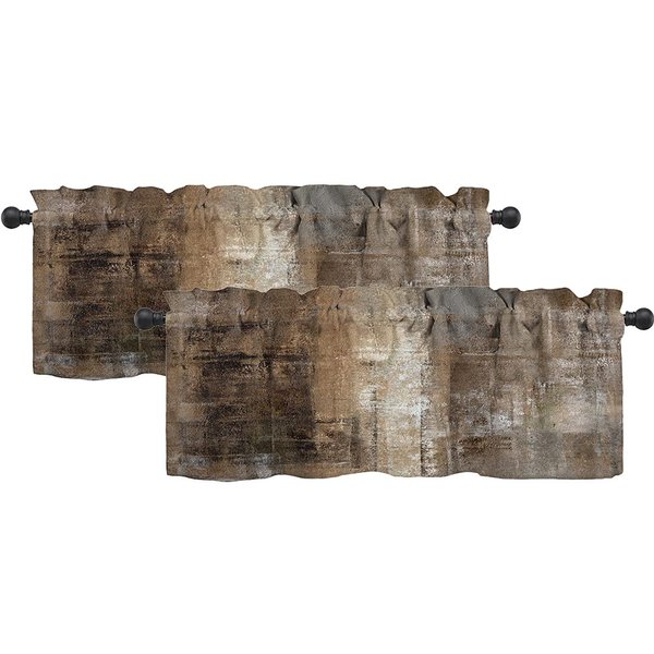 LALILO Brown Grey Kitchen Curtains Abstract Art Valances for Windows Blackout Window Treatment Valances Rod Pocket Curtain Valance for Bathroom Bedroom Living Room Cafe,52 X 18 Inch,2 Panel