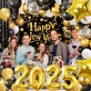 New Years Eve Decorations 2025 Black Gold Happy New Year Banner Backdrop Balloons Arch Kit for Men Women Carnival Foil Balloon Number 2025 New Year Christmas Party Favors Celebration Outdoor Supplies