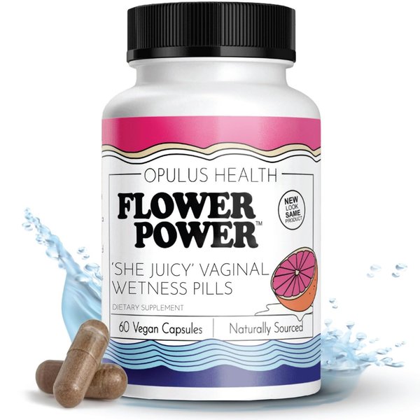 Flower Power She Juicy Vaginal Moisturizer - 60 ct - End Vaginal Dryness with Slippery Elm Bark - Made in USA