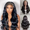 GDWIGS Long Wavy Headband Wig for Black Women Synthetic Headband Wigs 180% Density Body Wave Headband Wig Full Ends Glueless Headband Wigs Heat Resistant 22inch