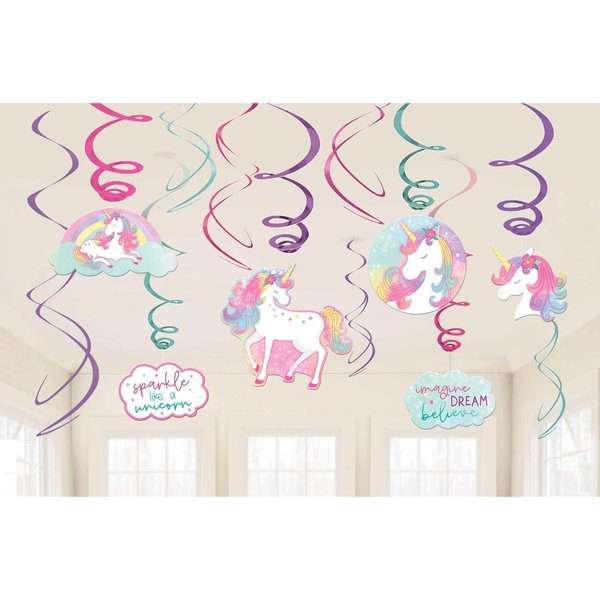12 PCS Rainbow Unicorn Ceiling Streamers - Hanging Decorations for Girls' Unicorn-Themed Birthday Party Supplies