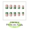 IMSOHOT St. Patrick's Day Press on Nails Square Short Fake Nails Green Shamrock Glitter Powder French False Nails Tip with Lucky Clover Design Full Cover Glossy Glue on Acrylic Nails of Women 24PCS