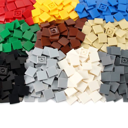 2×2 Tile ×500 Parts and Pieces Flat MOC Bricks, Multicolored Bulk Building Blocks for Smooth Surface Wall Floor, Toy Accessories Compatible with Major Brands