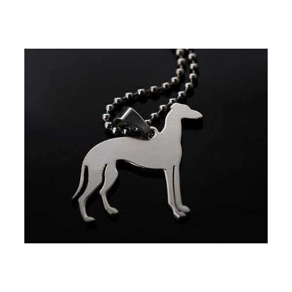 Stainless Steel Greyhound Dog Side Silhouette Pet Dog Tag Breed Collar Charm Pendant Necklace