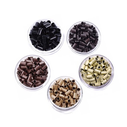 1000 Pcs Flare Euro Lock Copper Tubes Micro Rings Links Beads for I-Tip Human Hair Extensions 3.4x3.0X6.0mm (Black)