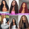 RunM Curly Lace Front Wigs for Black Women, HD Glueless 13X4X1 Long Curly Lace Front Wig with Baby Hair Synthetic Lace Front Wigs 26 Inch(Burgundy)