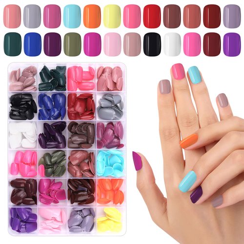 576 PCS Short Press on Nails, EBANKU 24 Colors Acrylic Short Square Fake Nail Solid Color Full Cover False Nails Tips for Women Girls Nail Decorations