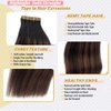 Yaki Straight Tape in Extensions 24Inch Highlight Yaki Tape in Hair Extensions Human Hair Color 1B/4/1B Off Black Fading to Medium Brown Glue in Human Hair Extension Invisible Hair Extensions Tape in