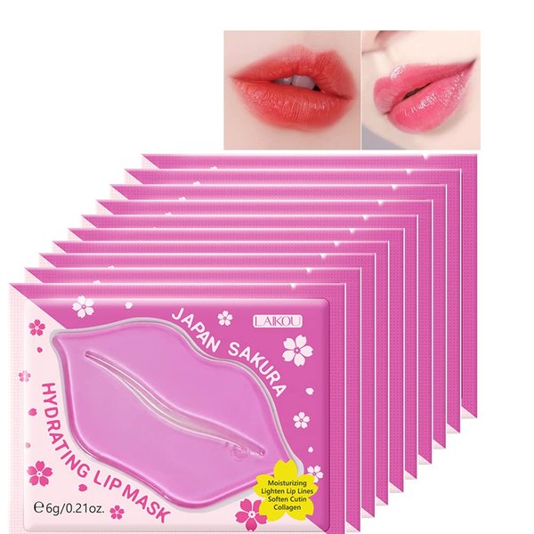 AKARY Sakura 5 Pieces Hydrating Lip Mask, Lip Sleep Mask Collagen Crystal Lip Care Gel Pads For Moisturizing, Minimize Fine Lines, Remove Dead Skin, Anti Chapped Pads Lip Mask (5)