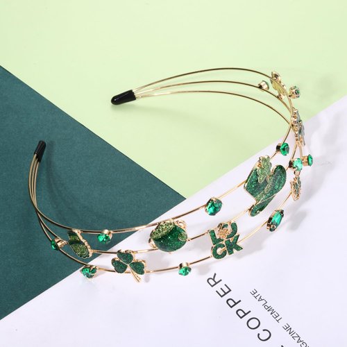mokkia St.Patrick's Day Headband Accessories for Women Enamel Green Shamrock Headband Jeweled Rhinestone Headband St.Patrick's Day Outfits Holiday Gifts (St.Patrick's Day 1)