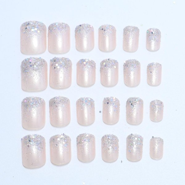 AZTSYT 24Pcs Short Press On Nails Square Shape Fake Nail with Glitter Powder Decor Glitter French Tip Glue on Nails Acrylic Nails Glitter Full Cover Nails Artificial Fake Nails For Women Girl Nail Art
