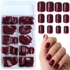 Bellelfin 240pcs Short Press on Nails Burgundy Full Cover Short Square Glossy Fake Nails Acrylic Artificial False Nail Tips with 5 Sheets Adhesive Glue Tabs for Women and Girls Fingernails Design