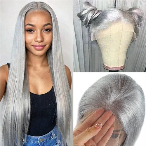 Mscathy Lace Front wigs Natural Look Fluffy Cat Eye Wispy Lashes Pack (Silver Grey, 18 Inch)