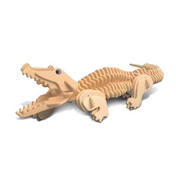 Puzzled 3D Puzzle Alligator Wood Craft Construction Model Kit, Fun, Unique & Educational DIY Wooden Toy Assemble Model Unfinished Crafting Hobby Puzzle to Build & Paint for Decoration 94 Pieces Pack