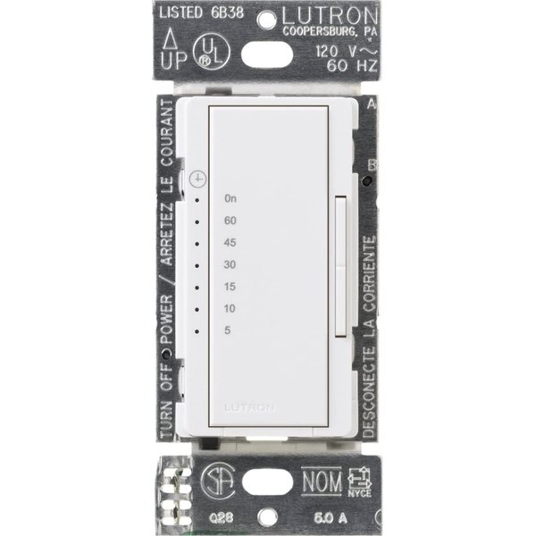 Lutron Maestro Countdown Timer Switch for Fans and Lights, 3A/150-Watt LED Bulbs, Single-Pole/Multi-Location | MA-T51MN-WH | White