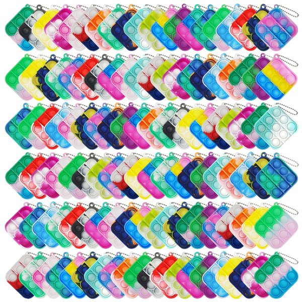 IERKEIE 120 Pcs Mini Pop Bubble Fidget Keychain Toys, Small Silicone Stress Relief Toys for Party Favors, Classroom Prizes, Goodie Bag Stuffers Halloween Christmas Valentine Gift for Kid Student