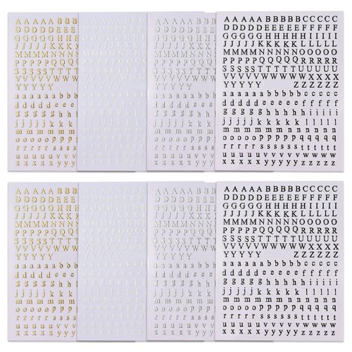 ROFIBUT Letters Nail Art Stickers English Alphabet Nail Decals 3D Self-Adhesive Metallic Gold Silver Nail Sticker Black Alphabet Nail Art Supplies for Women Girls DIY Nail Decoration Manicure 8 Sheets