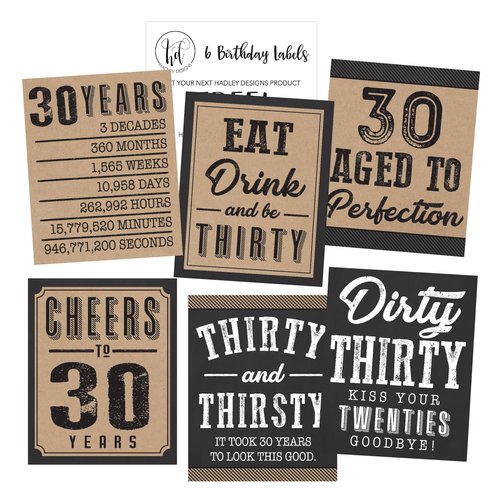 6 30th Birthday Wine or Beer Bottle Labels Stickers Present, 1991 Dirty Thirsty Thirty Bday Gifts for Him Men, Cheers to 30 Years, Funny Unique Party Decorations and Novelty Supplies for Man Husband