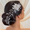 WEZTEZ Bridal Hair Comb Crystal Flower Vine Wedding Hair Pieces Rhinestones Pearl Wedding Headbands,Handmade Bridal Hair Pieces Prom Hair Accessories Sliver
