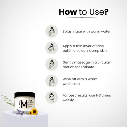 Olive + M Organic Face Polish, Face Scrubber, Face Exfoliator Scrubber, Facial Mask, Blackhead Remover for Face - Complete Facial Skin Care, Personal Care and Spa Essential, Vegan (2 fl. oz. / 59 ml)