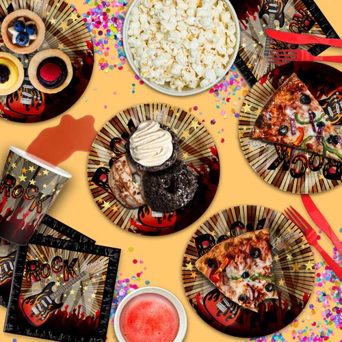 Birthday Galore Rock Star Party Supplies Set Plates Napkins Cups Tableware Kit for 16