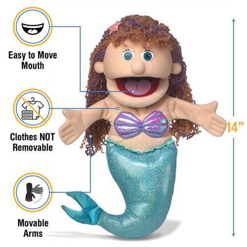 14" Mermaid, Hand Puppet, by Silly Puppets