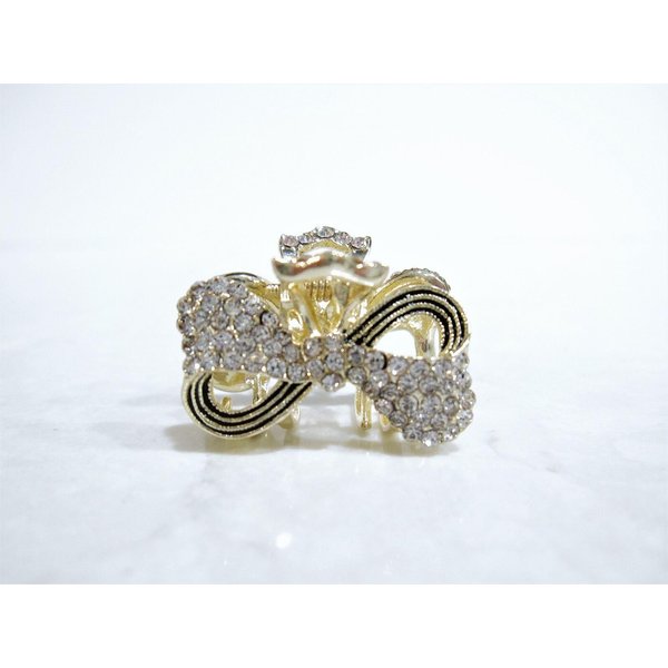 Small mini gold black metal bow tie hair claw clip with crystals (Primary color: Rose gold)