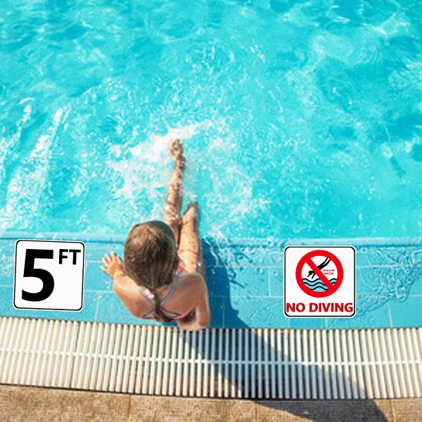 Swimming Pool Depth Marker Sticker No Diving Adhesive Pool Safety Marker 4 Pieces NO DIVING Pool Signs Decor Shallow Water 6 In with 4 inch lettering Vinyl Depth Markers Pool Warning Stickers