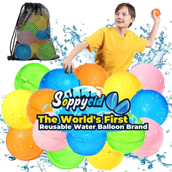 SOPPYCID 15PCS Reusable Water Balloons Quick Fill for Kids, Refillable Magnetic Water Balloons for Pool & Beach, Water Ball Toys for Summer Outdoor Games Outside Activities