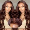 Chocolate Brown Body Wave Lace Front Wigs Human Hair 250% Density 5x5 HD Lace Frontal Wigs Human Hair Pre Plucked Brown Glueless Wigs Human Hair For Women 4# Colored Human Hair Wig 22 inch